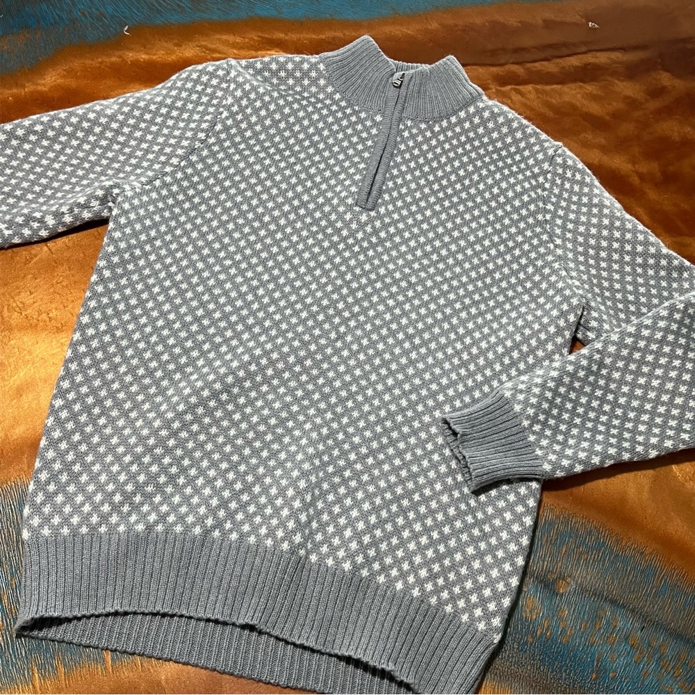 Long Wharf Supply Co Pullover 1/4 Zip Sweater Wool Blend Gray White Small